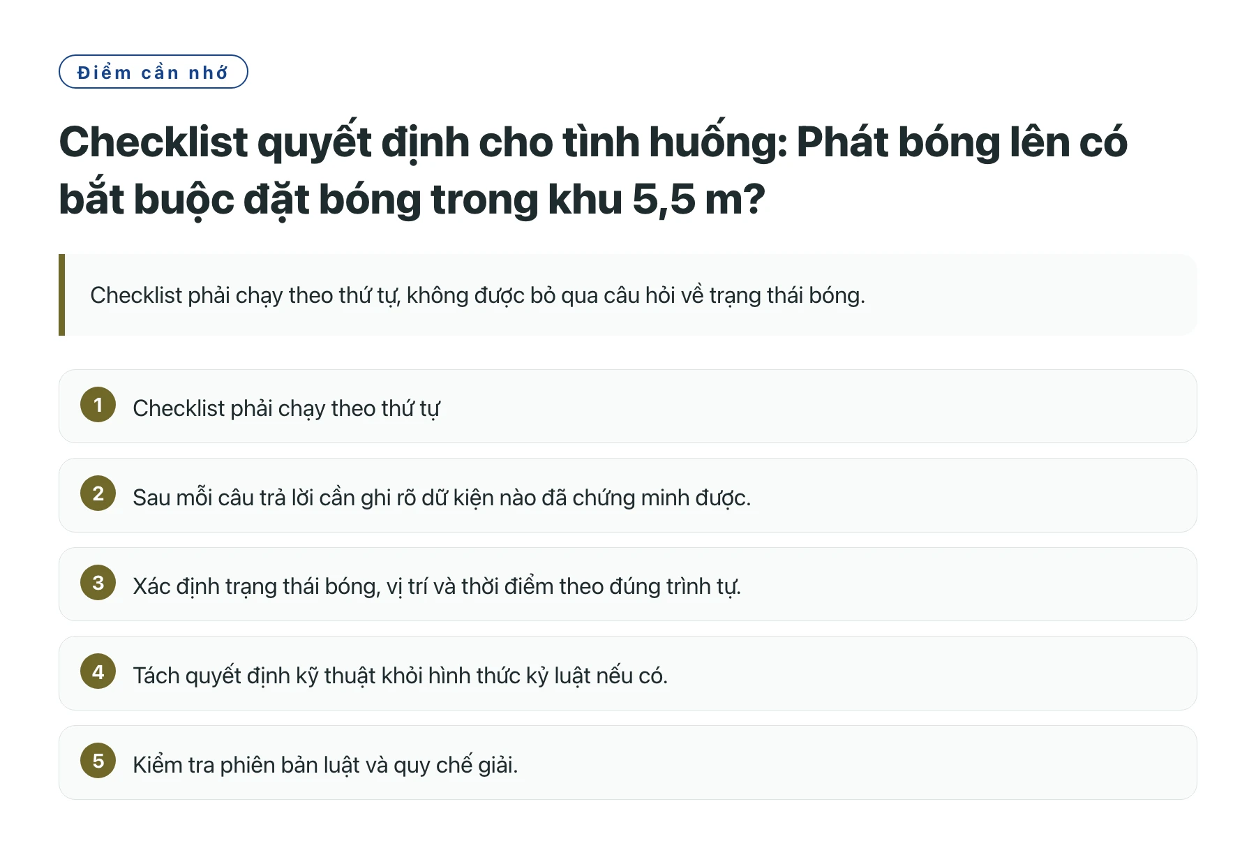Checklist quyết định cho tình huống: Phát bóng lên có bắt buộc đặt bóng trong khu 5,5 m?——全文要点速览